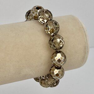 Faceted Czech Glass Fire Polished Gray Gold Crystal Chunky Bead Stretch Bracelet